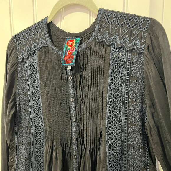 Johnny Was | Embroidered Black and Navy Blouse | Size: XS - Picture 11 of 12